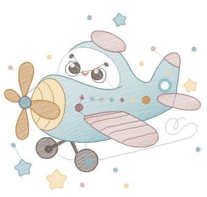 Plane embroidery designs - Airplane embroidery design machine embroidery pattern - Baby boy embroidery file - sky stars instant download