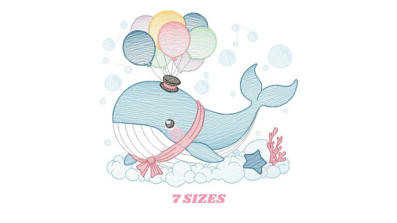 Whale embroidery designs - Fish embroidery design machine embroidery pattern - Ocean embroidery file - sea animal embroidery whale design Marcia Embroidery