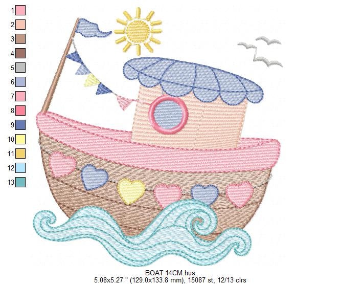 Boat embroidery designs - Sailboat embroidery design machine embroidery pattern - Nautical file instant download - Fishing Boat design boy