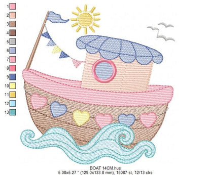 Boat embroidery designs - Sailboat embroidery design machine embroidery pattern - Nautical file instant download - Fishing Boat design boy