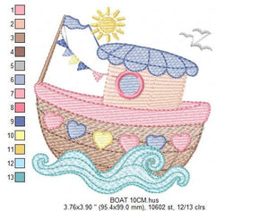Boat embroidery designs - Sailboat embroidery design machine embroidery pattern - Nautical file instant download - Fishing Boat design boy