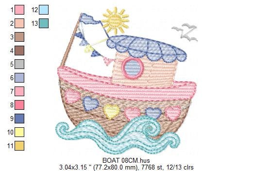 Boat embroidery designs - Sailboat embroidery design machine embroidery pattern - Nautical file instant download - Fishing Boat design boy