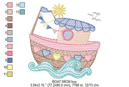 Boat embroidery designs - Sailboat embroidery design machine embroidery pattern - Nautical file instant download - Fishing Boat design boy