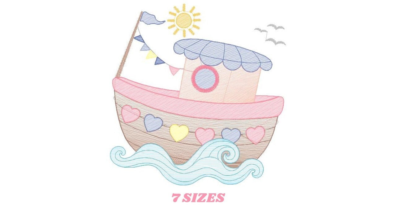 Boat embroidery designs - Sailboat embroidery design machine embroidery pattern - Nautical file instant download - Fishing Boat design boy