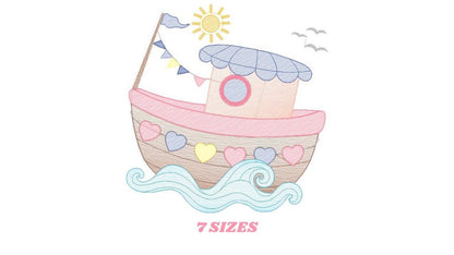 Boat embroidery designs - Sailboat embroidery design machine embroidery pattern - Nautical file instant download - Fishing Boat design boy