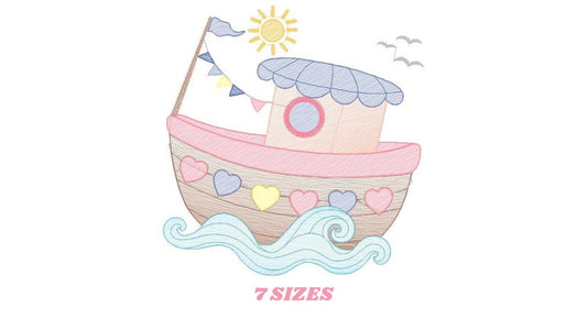 Boat embroidery designs - Sailboat embroidery design machine embroidery pattern - Nautical file instant download - Fishing Boat design boy