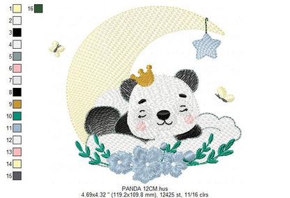 Sleeeping King Panda embroidery design - Animal in moon embroidery designs machine embroidery pattern - Night Sky Star - instant download Marcia Embroidery