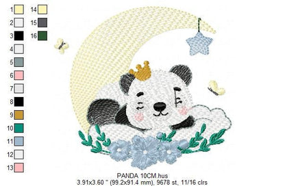 Sleeeping King Panda embroidery design - Animal in moon embroidery designs machine embroidery pattern - Night Sky Star - instant download Marcia Embroidery