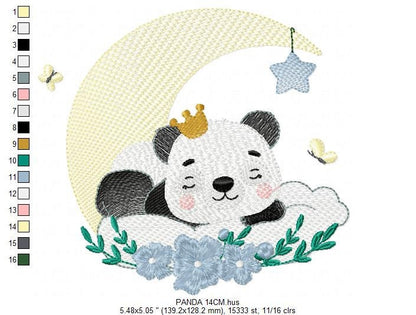 Sleeeping King Panda embroidery design - Animal in moon embroidery designs machine embroidery pattern - Night Sky Star - instant download Marcia Embroidery