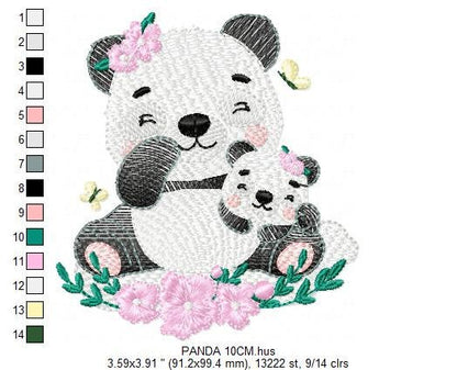 Mama Panda embroidery design - Animal embroidery designs machine embroidery pattern - Baby girl embroidery file - Panda with young baby pes Marcia Embroidery
