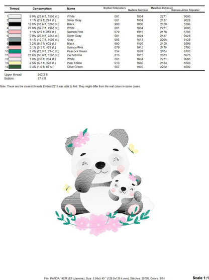 Mama Panda embroidery design - Animal embroidery designs machine embroidery pattern - Baby girl embroidery file - Panda with young baby pes Marcia Embroidery