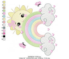 Charger l&#39;image dans la galerie, Rainbow embroidery design - Sun and cloud embroidery design machine embroidery pattern - Baby girl embroidery file - digital download kid
