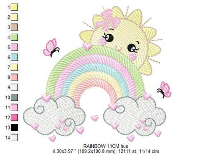 Rainbow embroidery design - Sun and cloud embroidery design machine embroidery pattern - Baby girl embroidery file - digital download kid Marcia Embroidery