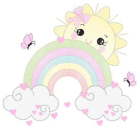 Rainbow embroidery design - Sun and cloud with hearts machine embroidery pattern - Baby girl file - Instant digital download pes jef dst