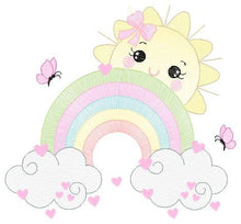 Charger l&#39;image dans la galerie, Rainbow embroidery design - Sun and cloud embroidery design machine embroidery pattern - Baby girl embroidery file - digital download kid
