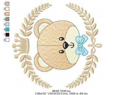 Frame Male Bear embroidery designs - Laurel teddy embroidery design machine embroidery pattern - Bear wreath embroidery - instant download