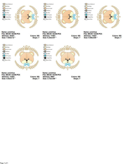 Frame Male Bear embroidery designs - Laurel teddy embroidery design machine embroidery pattern - Bear wreath embroidery - instant download
