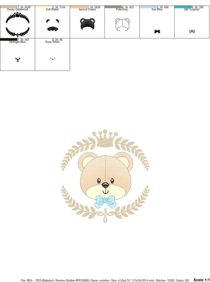 Frame Male Bear embroidery designs - Laurel teddy embroidery design machine embroidery pattern - Bear wreath embroidery - instant download