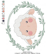 Cargar imagen en el visor de la galería, Frame with Sheep embroidery design - Lamb embroidery designs machine embroidery pattern - baby girl embroidery file - Laurel frame download
