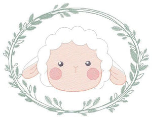 Frame with Sheep embroidery design - Lamb embroidery designs machine embroidery pattern - baby girl embroidery file - Laurel frame download