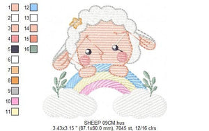 Sheep with rainbow embroidery design - Rainbow embroidery designs machine embroidery pattern - baby girl embroidery file newborn embroidery