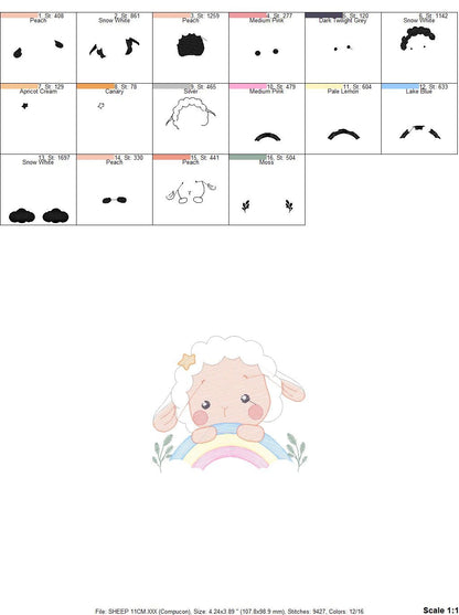 Sheep with rainbow embroidery design - Rainbow embroidery designs machine embroidery pattern - baby girl embroidery file newborn embroidery
