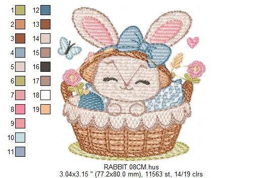 Bunny embroidery design - Rabbit embroidery designs machine embroidery pattern - Baby girl embroidery file - Rabbit in a basket download pes Marcia Embroidery