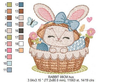 Bunny embroidery design - Rabbit embroidery designs machine embroidery pattern - Baby girl embroidery file - Rabbit in a basket download pes Marcia Embroidery