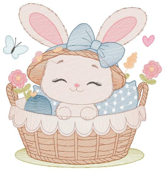 Bunny embroidery design - Rabbit embroidery designs machine embroidery pattern - Baby girl embroidery file - Rabbit in a basket download pes Marcia Embroidery