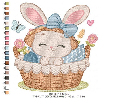 Bunny embroidery design - Rabbit embroidery designs machine embroidery pattern - Baby girl embroidery file - Rabbit in a basket download pes Marcia Embroidery