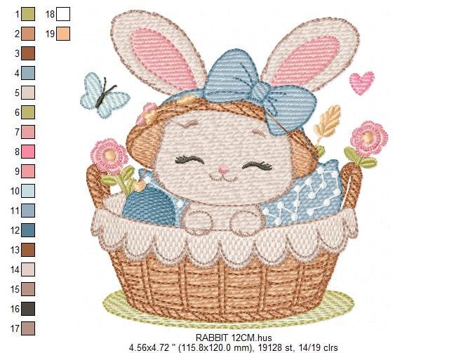 Bunny embroidery design - Rabbit embroidery designs machine embroidery pattern - Baby girl embroidery file - Rabbit in a basket download pes Marcia Embroidery