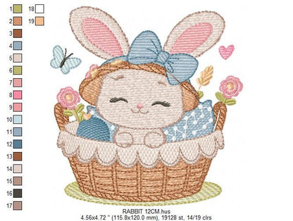 Bunny embroidery design - Rabbit embroidery designs machine embroidery pattern - Baby girl embroidery file - Rabbit in a basket download pes Marcia Embroidery