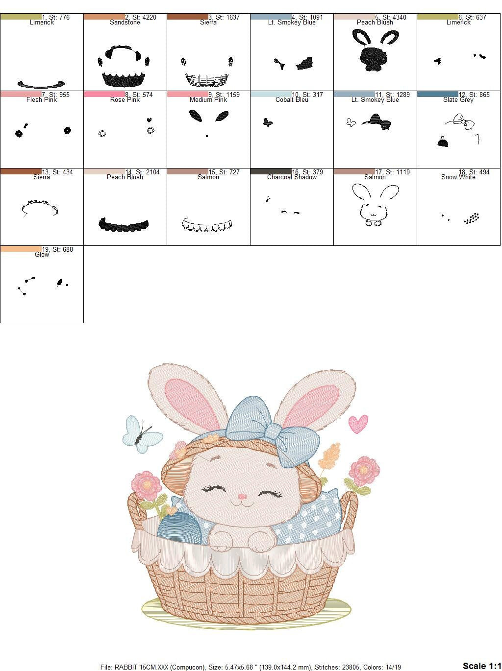 Bunny embroidery design - Rabbit embroidery designs machine embroidery pattern - Baby girl embroidery file - Rabbit in a basket download pes Marcia Embroidery