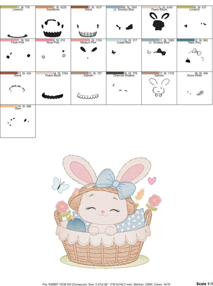 Bunny embroidery design - Rabbit embroidery designs machine embroidery pattern - Baby girl embroidery file - Rabbit in a basket download pes Marcia Embroidery