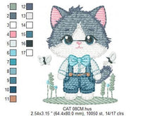 Load image into Gallery viewer, Cat embroidery design - Kitty embroidery designs machine embroidery pattern - Pet embroidery file - Baby boy embroidery - instant download
