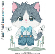 Cargar imagen en el visor de la galería, Cat embroidery design - Kitty embroidery designs machine embroidery pattern - Pet embroidery file - Baby boy embroidery - instant download
