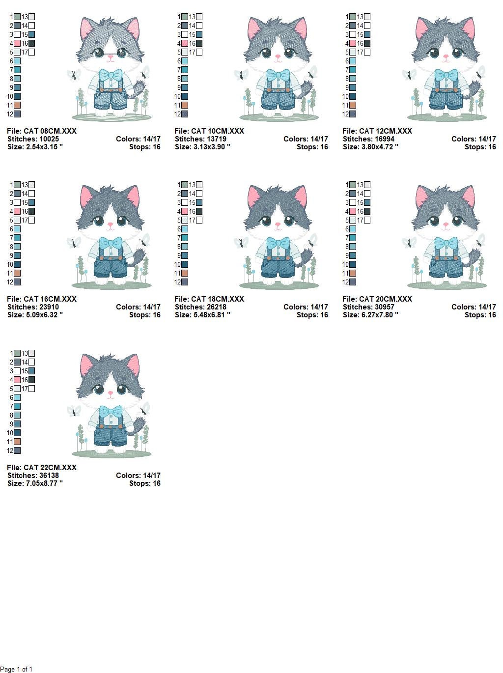 Cat embroidery design - Kitty embroidery designs machine embroidery pattern - Pet embroidery file - Baby boy embroidery - instant download Marcia Embroidery