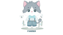 Load image into Gallery viewer, Cat embroidery design - Kitty embroidery designs machine embroidery pattern - Pet embroidery file - Baby boy embroidery - instant download
