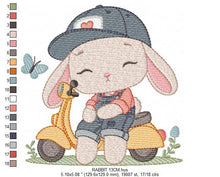 Laden Sie das Bild in den Galerie-Viewer, Bunny embroidery designs - Baby boy embroidery design machine embroidery pattern - Rabbit in a bike embroidery design - instant download pes
