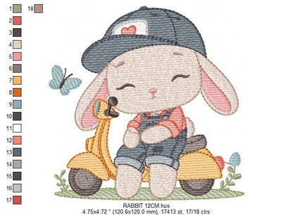 Bunny embroidery designs - Baby boy embroidery design machine embroidery pattern - Rabbit in a bike embroidery design - instant download pes Marcia Embroidery
