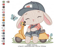 Carica l&#39;immagine nel visualizzatore di Gallery, Bunny embroidery designs - Baby boy embroidery design machine embroidery pattern - Rabbit in a bike embroidery design - instant download pes
