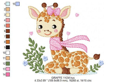 Giraffe embroidery design - Animal embroidery designs machine embroidery pattern - Baby girl embroidery file - Giraffe with flowers download