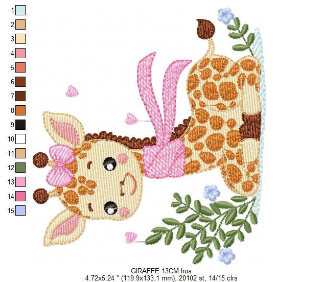 Giraffe embroidery design - Animal embroidery designs machine embroidery pattern - Baby girl embroidery file - Giraffe with flowers download