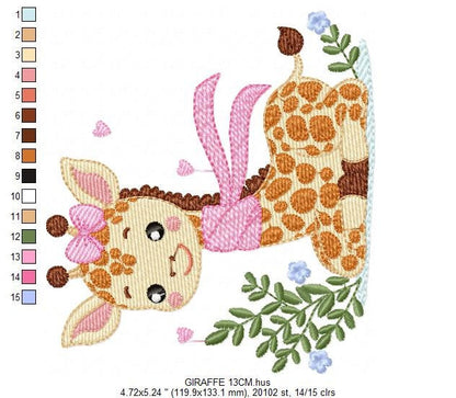 Giraffe embroidery design - Animal embroidery designs machine embroidery pattern - Baby girl embroidery file - Giraffe with flowers download