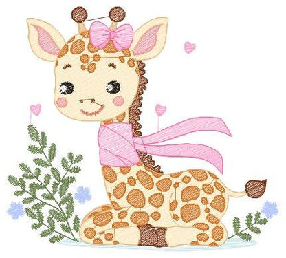 Giraffe embroidery design - Animal embroidery designs machine embroidery pattern - Baby girl embroidery file - Giraffe with flowers download