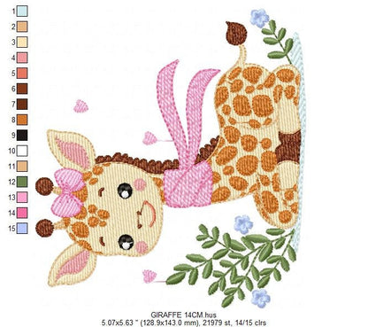 Giraffe embroidery design - Animal embroidery designs machine embroidery pattern - Baby girl embroidery file - Giraffe with flowers download