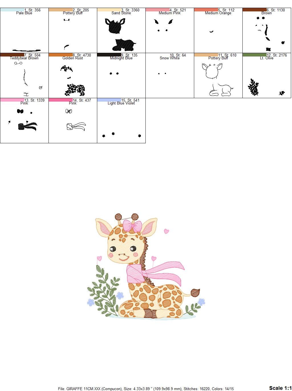 Giraffe embroidery design - Animal embroidery designs machine embroidery pattern - Baby girl embroidery file - Giraffe with flowers download