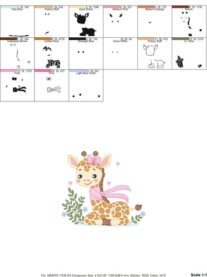 Giraffe embroidery design - Animal embroidery designs machine embroidery pattern - Baby girl embroidery file - Giraffe with flowers download