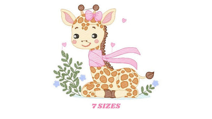 Giraffe embroidery design - Animal embroidery designs machine embroidery pattern - Baby girl embroidery file - Giraffe with flowers download
