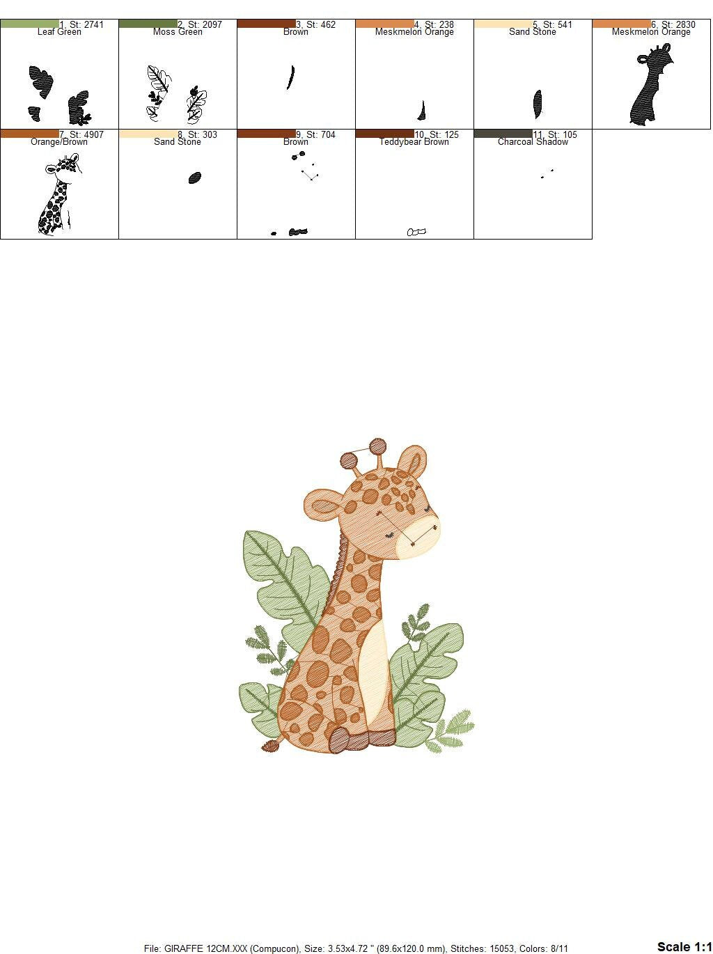 Giraffe with tropical plants embroidery design - Safari Animal embroidery designs machine embroidery pattern - Instant digital download pes - Marcia Embroidery